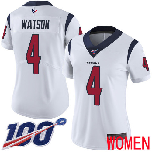 Houston Texans Limited White Women Deshaun Watson Road Jersey NFL Football #4 100th Season Vapor Untouchable
